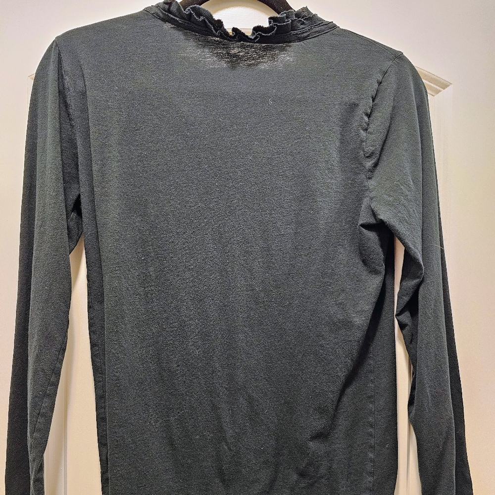 J. Crew Black Ruffled Long Sleeve Top Sz M - Picture 5 of 5